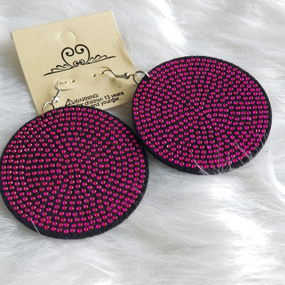 🆕️ 3/$18 Pink Crystal Studded Felt Disc Earrings